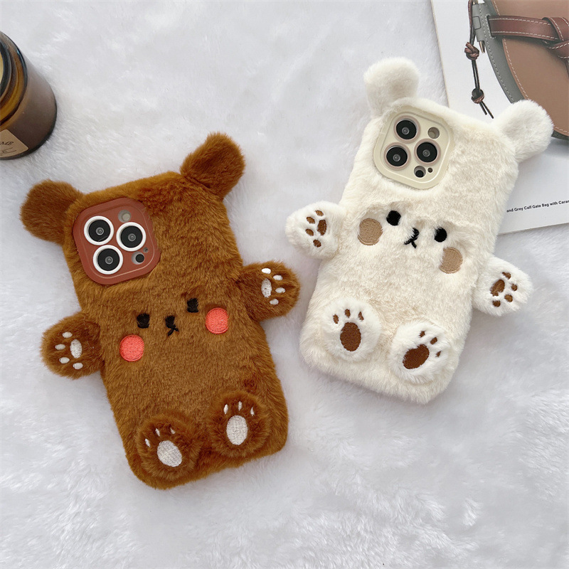Korean 3D Cartoon Bear Fluffy  - Phone Cases Iphone 17 Pro ulasan dan harga